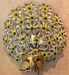 Pair of Antique French Multi-Color Peacock Wall Lights