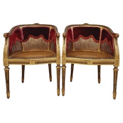 Pair of Antique French Napoleon III Bergère Armchairs