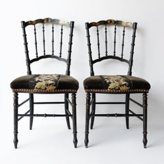 Pair Of Antique French Napoleon III Ebonised Side Chairs, Mid-19th Century Chair