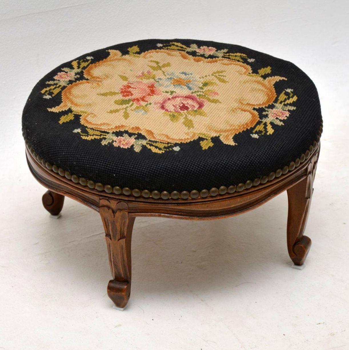 Victorian Pair of Antique French Needlepoint Foot Stools
