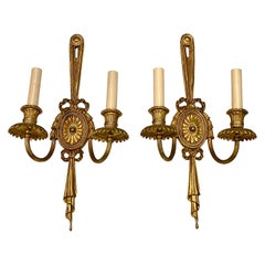 Pair of Antique French Neoclassic Style Gilt Bronze Sconces