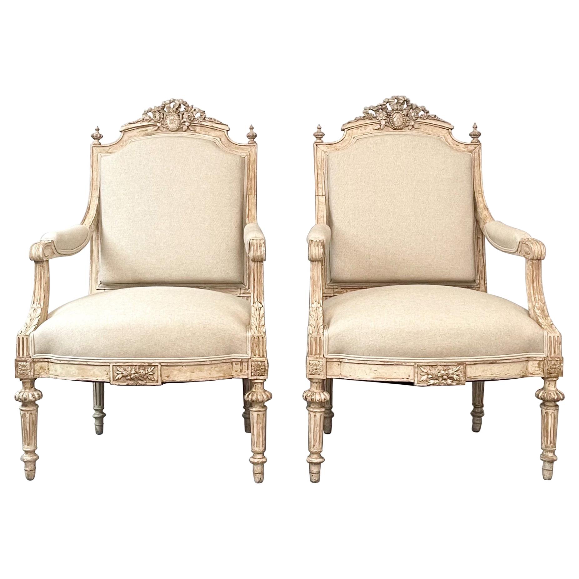 Pair of Antique French Neoclassical Armchairs