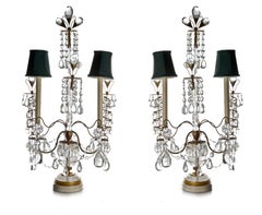 Pair of Antique French Neoclassical Gilt Bronze Mounted Rock Crystal Candelabras