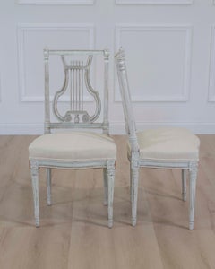 Pair of Antique French Neoclassical Painted Chairs in Antique Linen