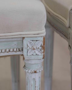 Pair of Antique French Neoclassical Painted Chairs in Antique Linen