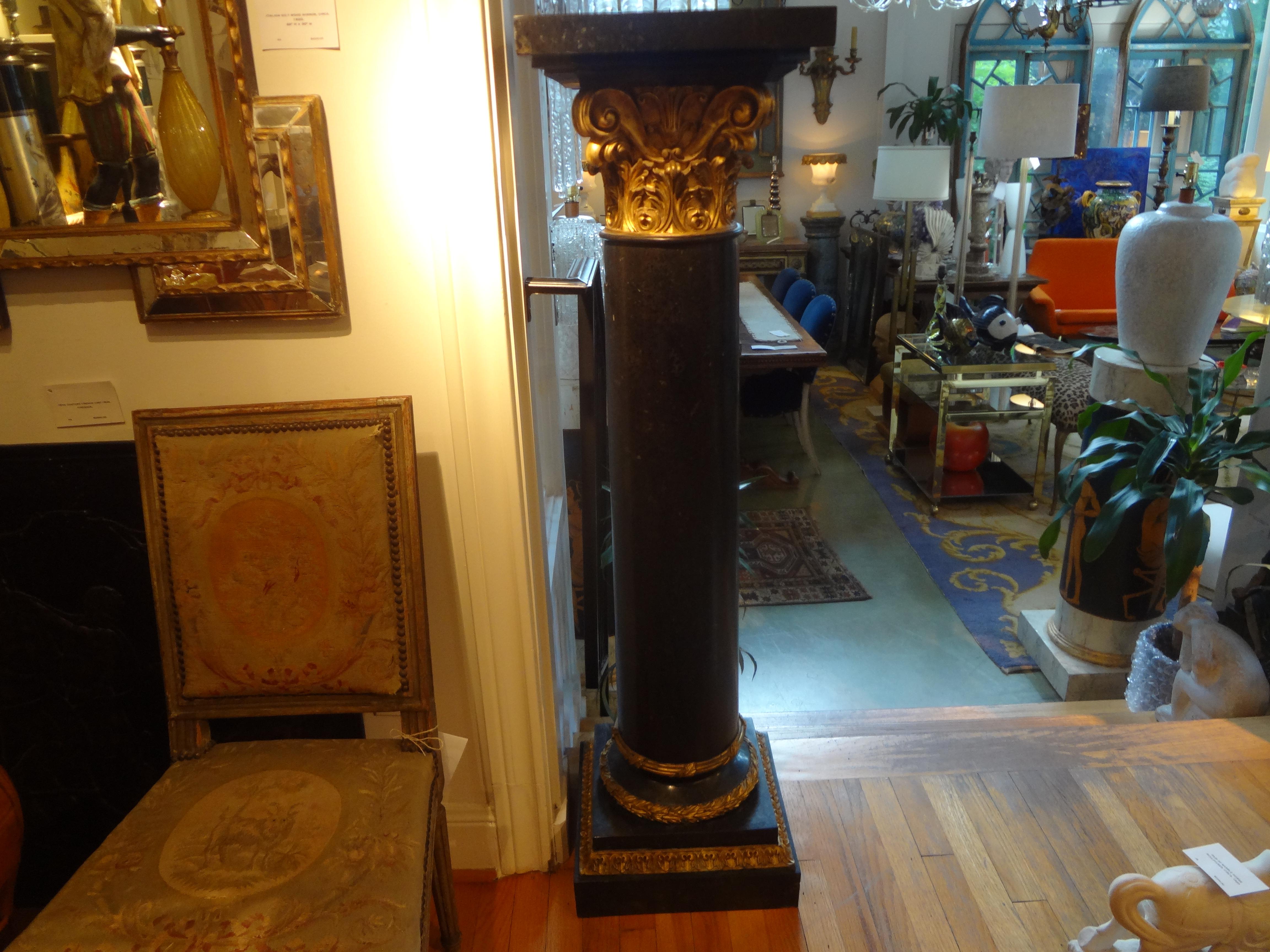 Pair of Antique French Neoclassical Style Black Marble and Gilt Pedestals 6