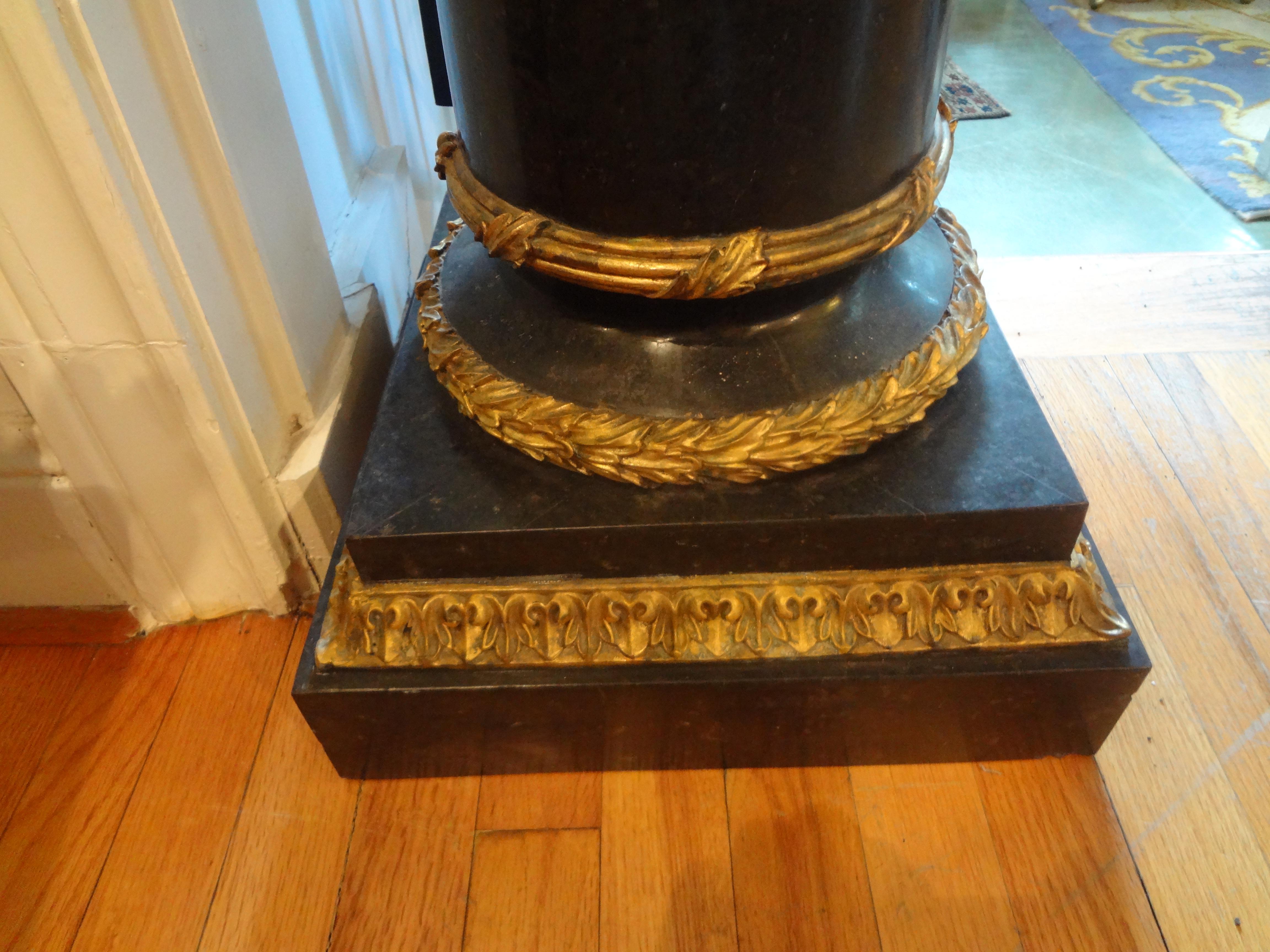 20th Century Pair of Antique French Neoclassical Style Black Marble and Gilt Pedestals
