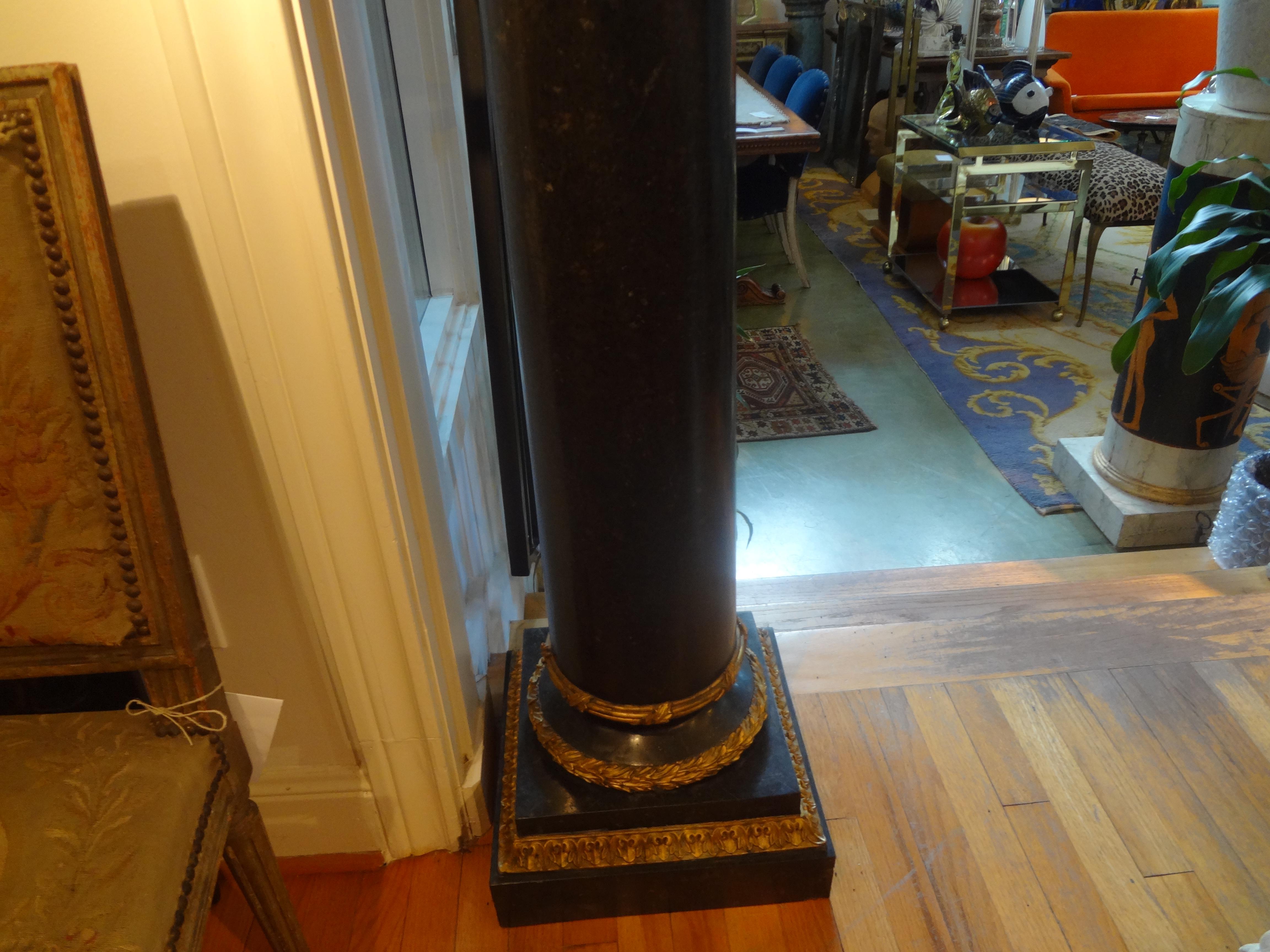 Pair of Antique French Neoclassical Style Black Marble and Gilt Pedestals 5