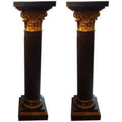 Pair of Antique French Neoclassical Style Black Marble and Gilt Pedestals