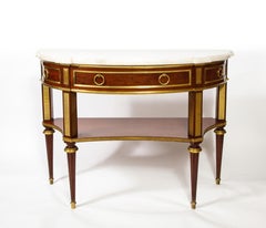 Pair of Antique French Neoclassical Style Gilt Bronze Mt Marble Top Consoles