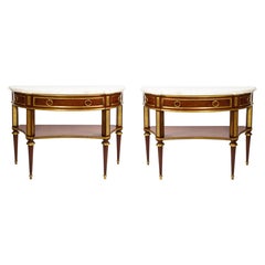 Pair of Antique French Neoclassical Style Gilt Bronze Mt Marble Top Consoles