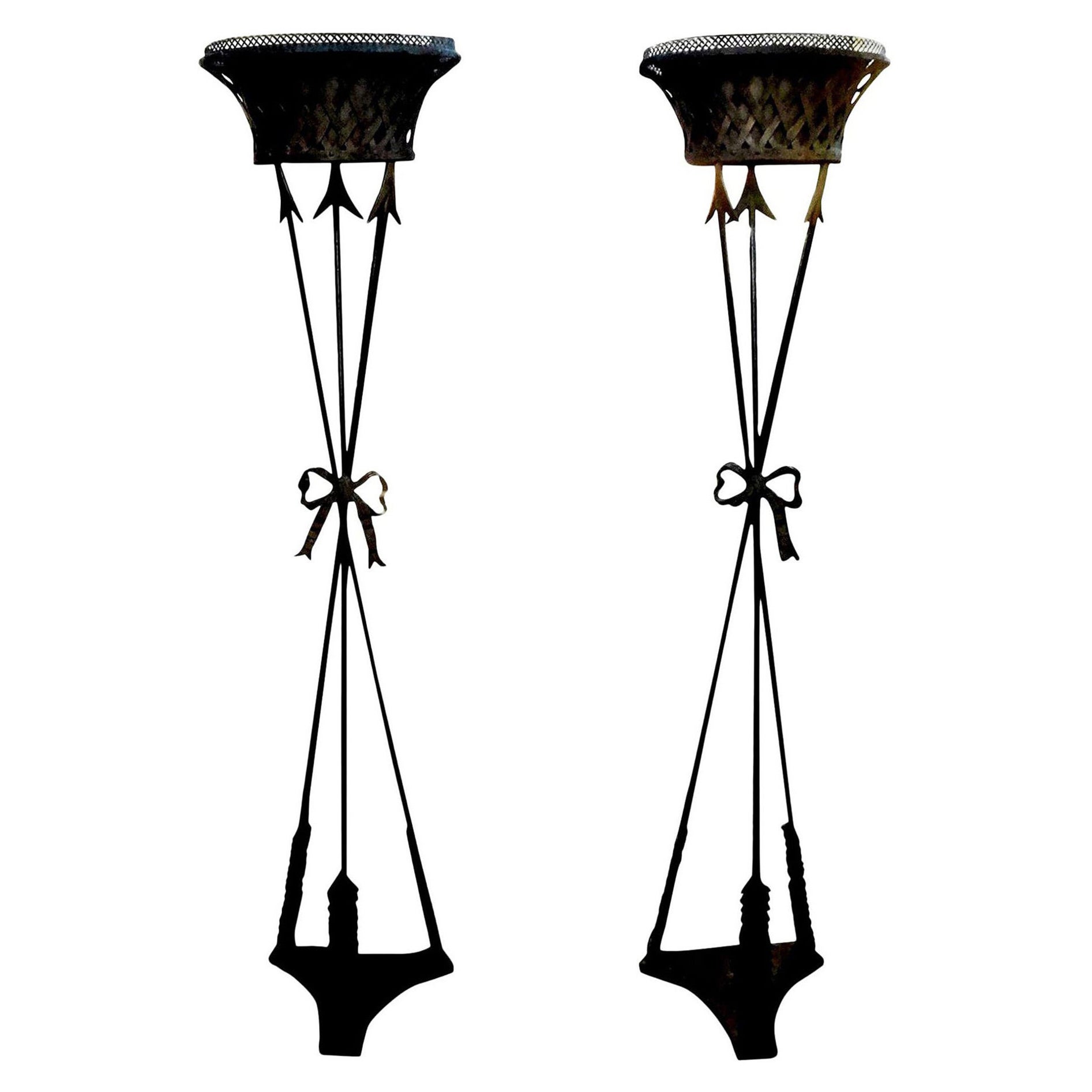 Pair of Antique French Neoclassical Style Iron Torchieres