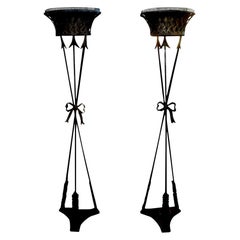 Pair of Antique French Neoclassical Style Iron Torchieres