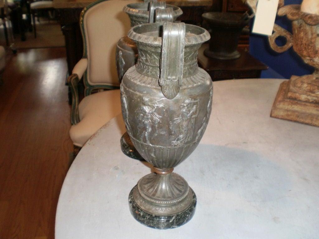 Bronzed Pair of Antique French Neoclassical Style Urns For Sale