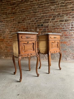 Pair of Antique French Nightstands Bedside Tables Marble, Victorian, 1890