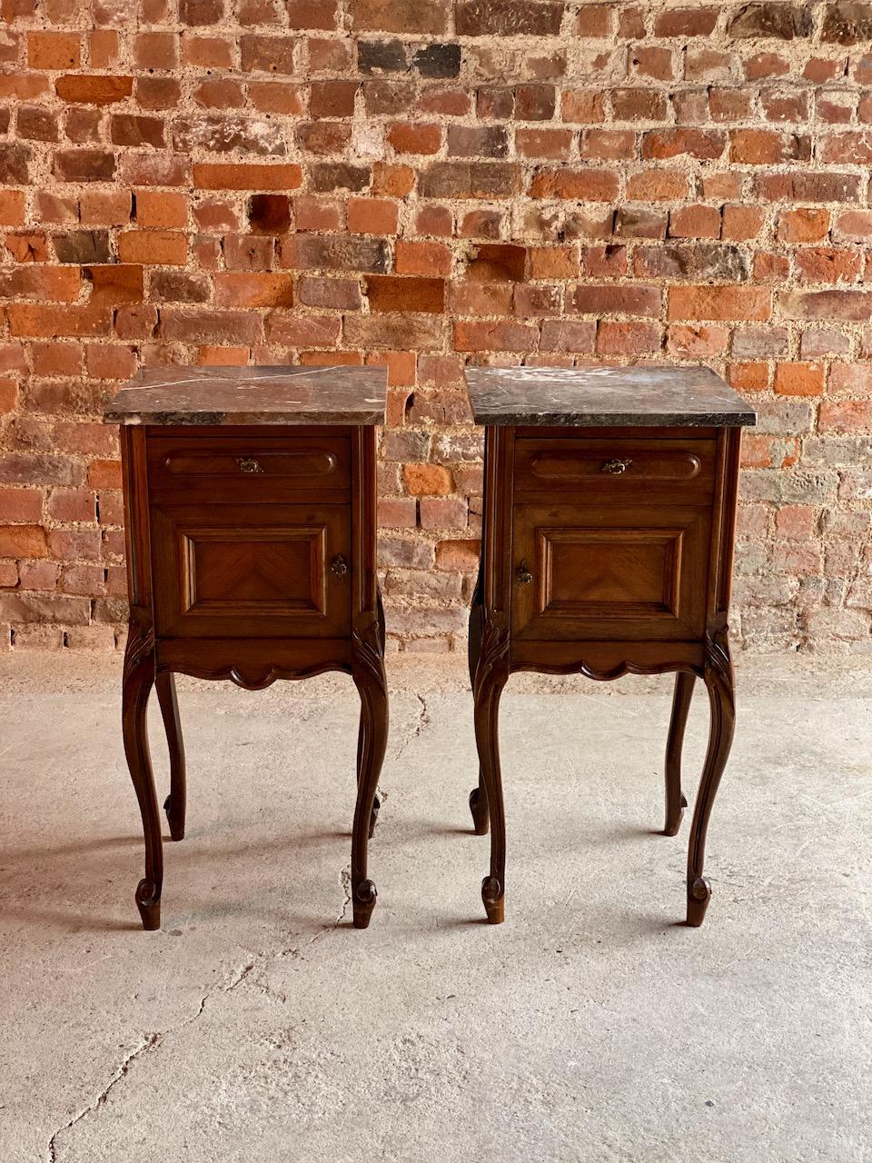 Pair of Antique French Nightstands Bedside Tables Marble, Victorian, 1890 2