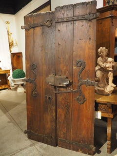 Pair of Antique French Oak and Iron Studded Doors from the Cevennes, Late 19th C