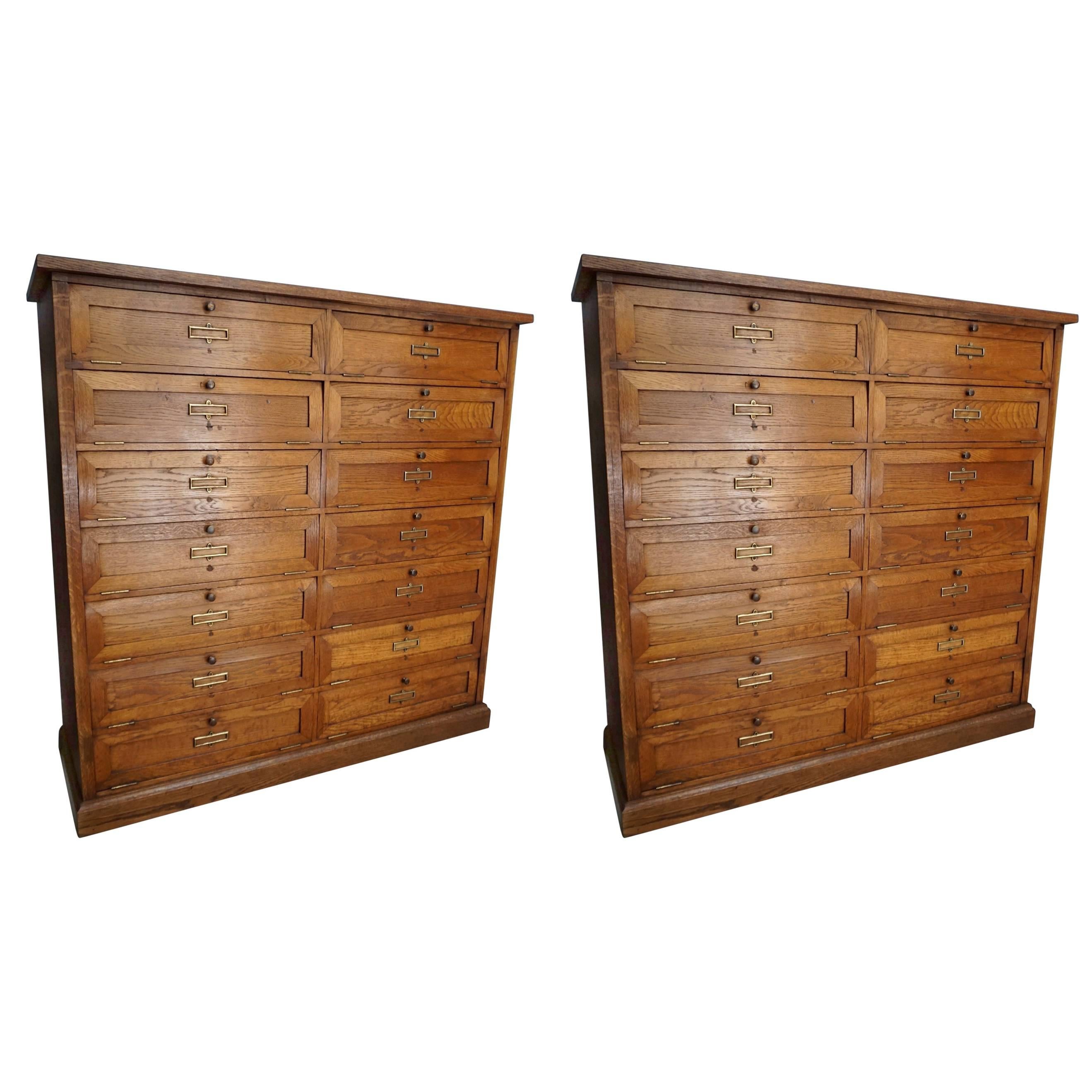 Pair of Antique French Oak Bank Cabinet with Drop Down Doors, 1900