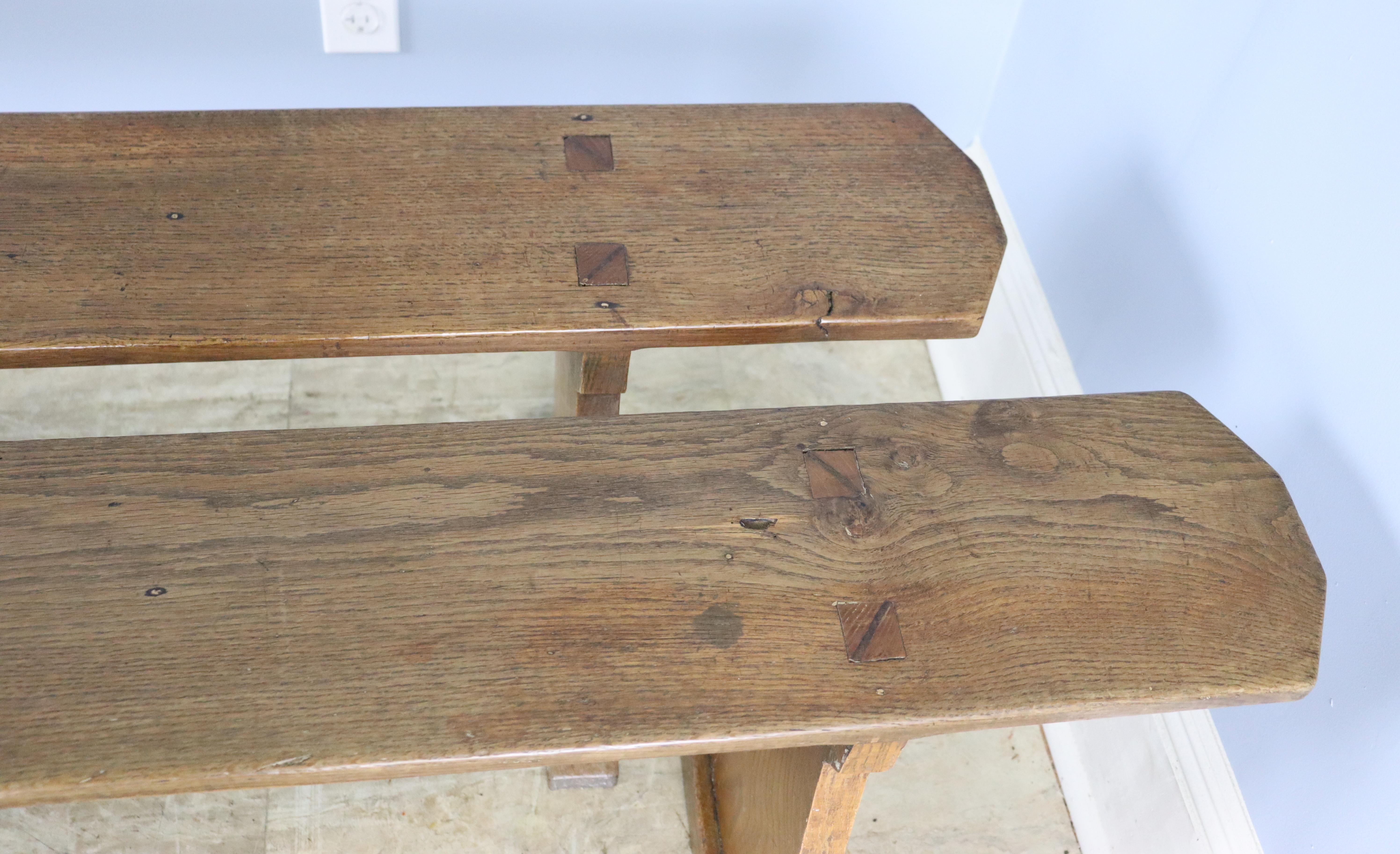 Pair of Antique French Oak Benches For Sale 2