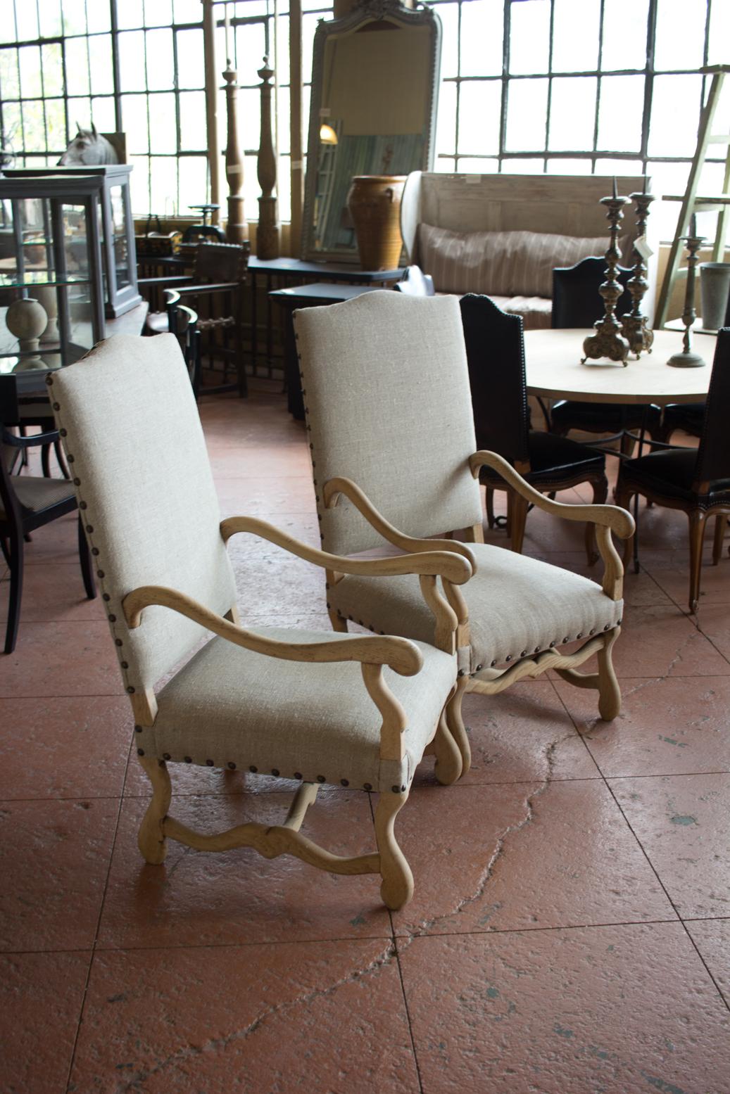 Pair of Antique French Oak Os De Mouton Armchairs In Good Condition In Calgary, Alberta