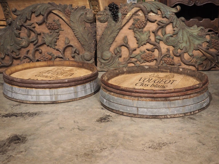 Pair of Antique French Oak Wine Barrel Facades, Chambertin and Vougeot