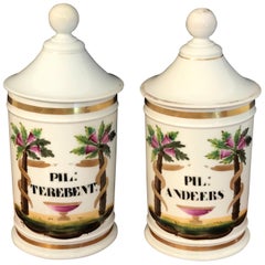 Pair of Antique French Old Paris Apothecary Jars