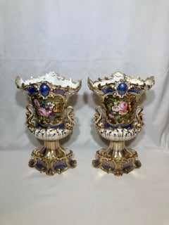Pair of Antique French Old Paris Hand-Painted Vases