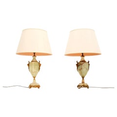 Pair of Antique French Onyx and Gilt Metal Table Lamps