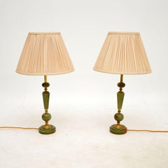 Pair of Antique French Onyx & Brass Table Lamps