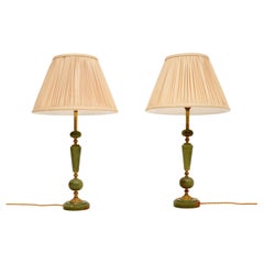 Pair of Antique French Onyx & Brass Table Lamps