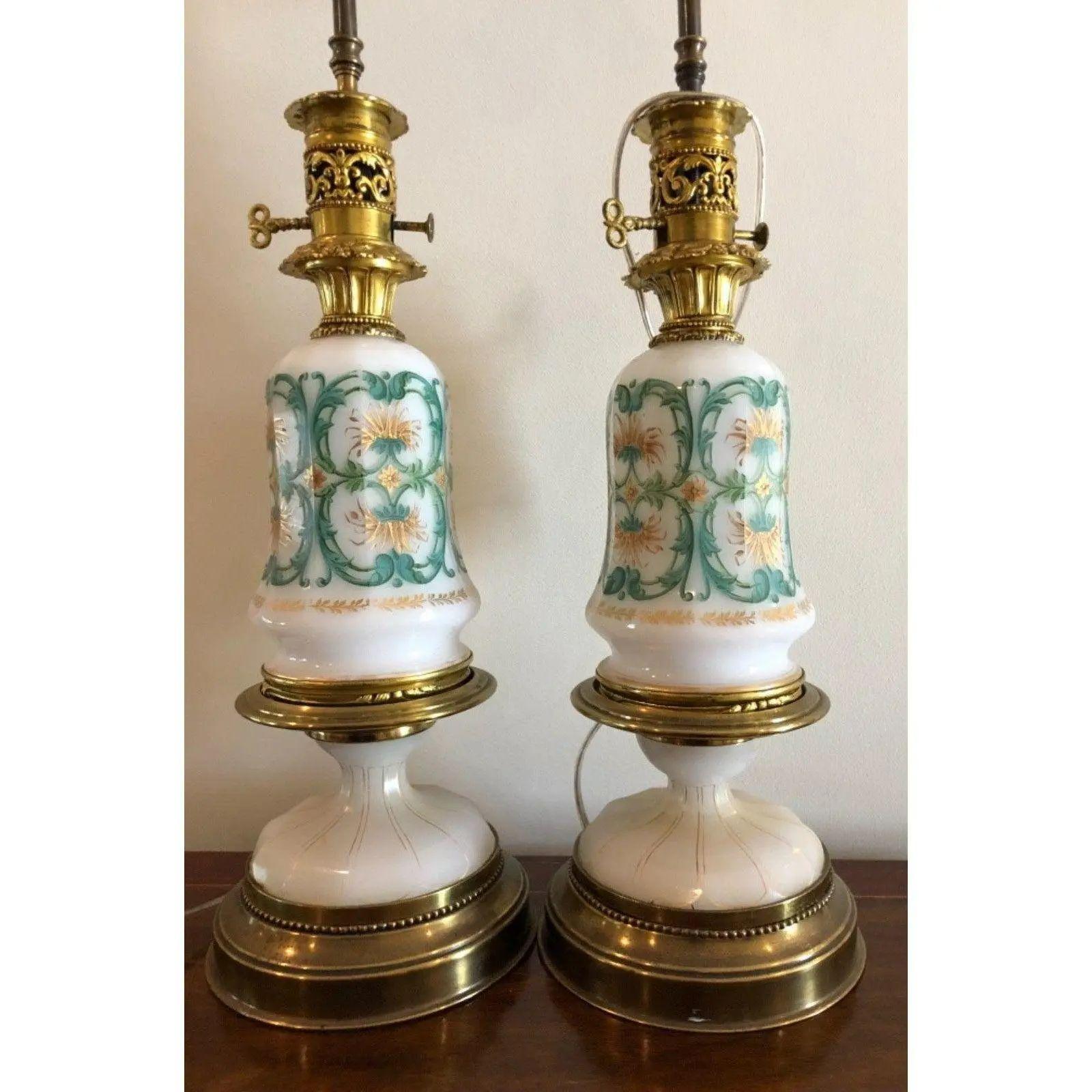 Pair of Antique French Opaline Glass Designer Table Lamps, Late 19th Century In Good Condition For Sale In LOS ANGELES, CA