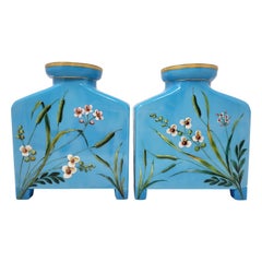 Pair of Antique French Opaline Glass Urns, circa 1910