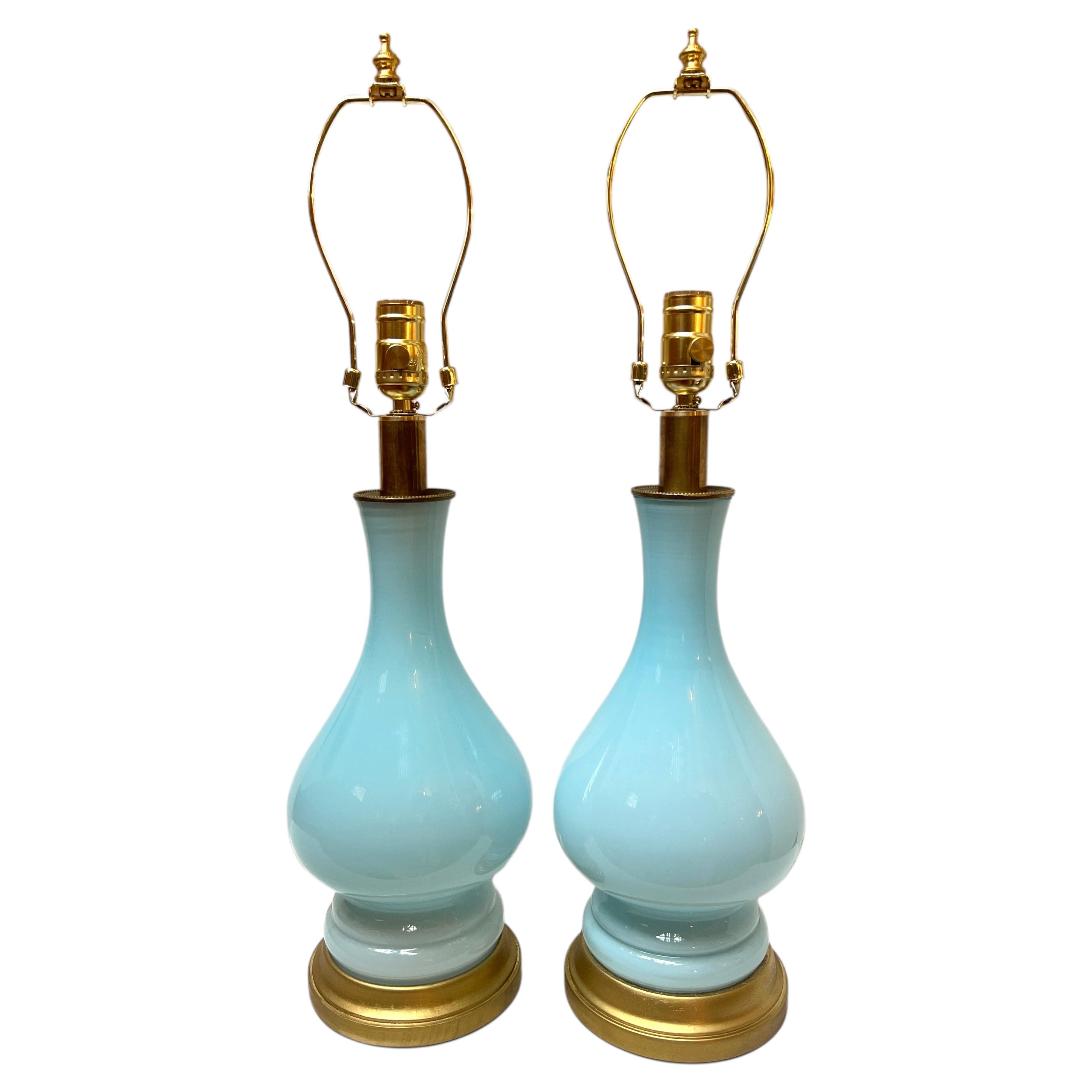 Pair of Antique French Opaline Table Lamps.