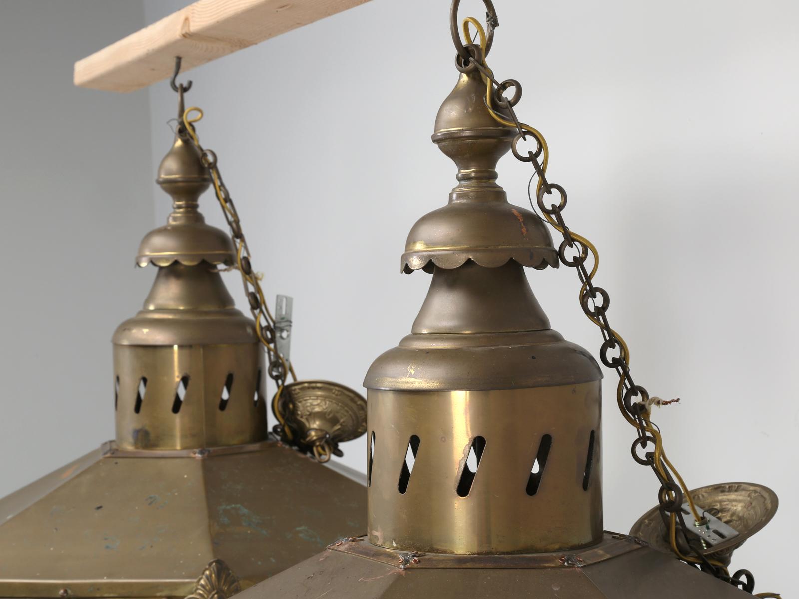 Pair of Antique French or English, Very Large Brass Lanterns Completely Restored 5