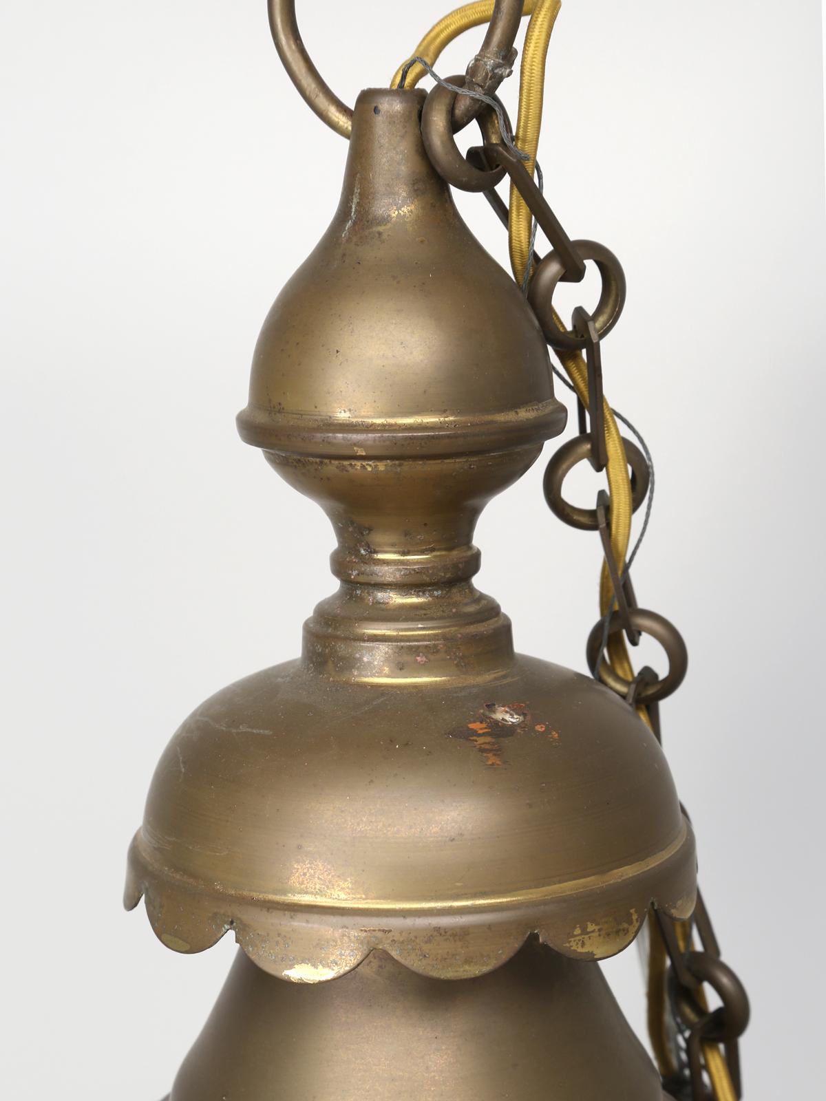 Country Pair of Antique French or English, Very Large Brass Lanterns Completely Restored