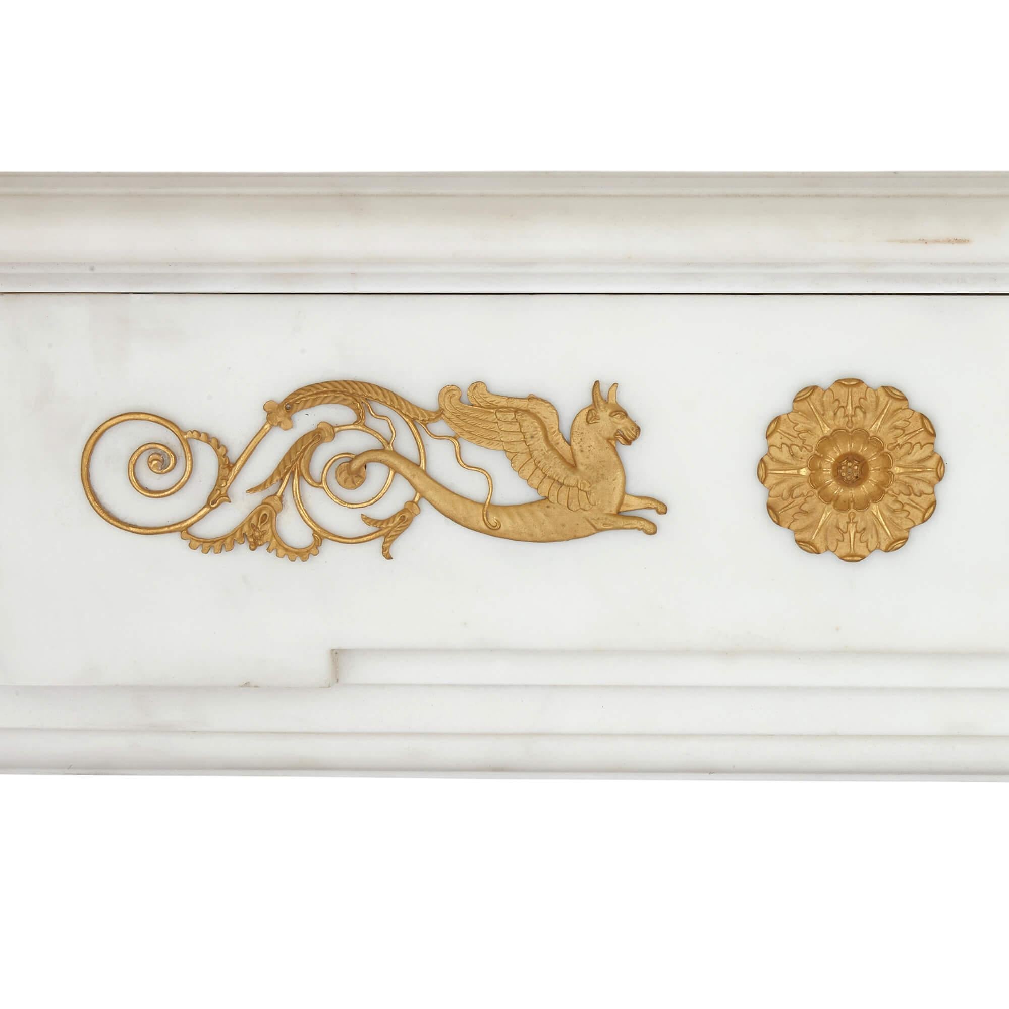 Pair of Antique French Ormolu Mounted Marble Fireplaces with Cast Iron Insets In Good Condition For Sale In London, GB