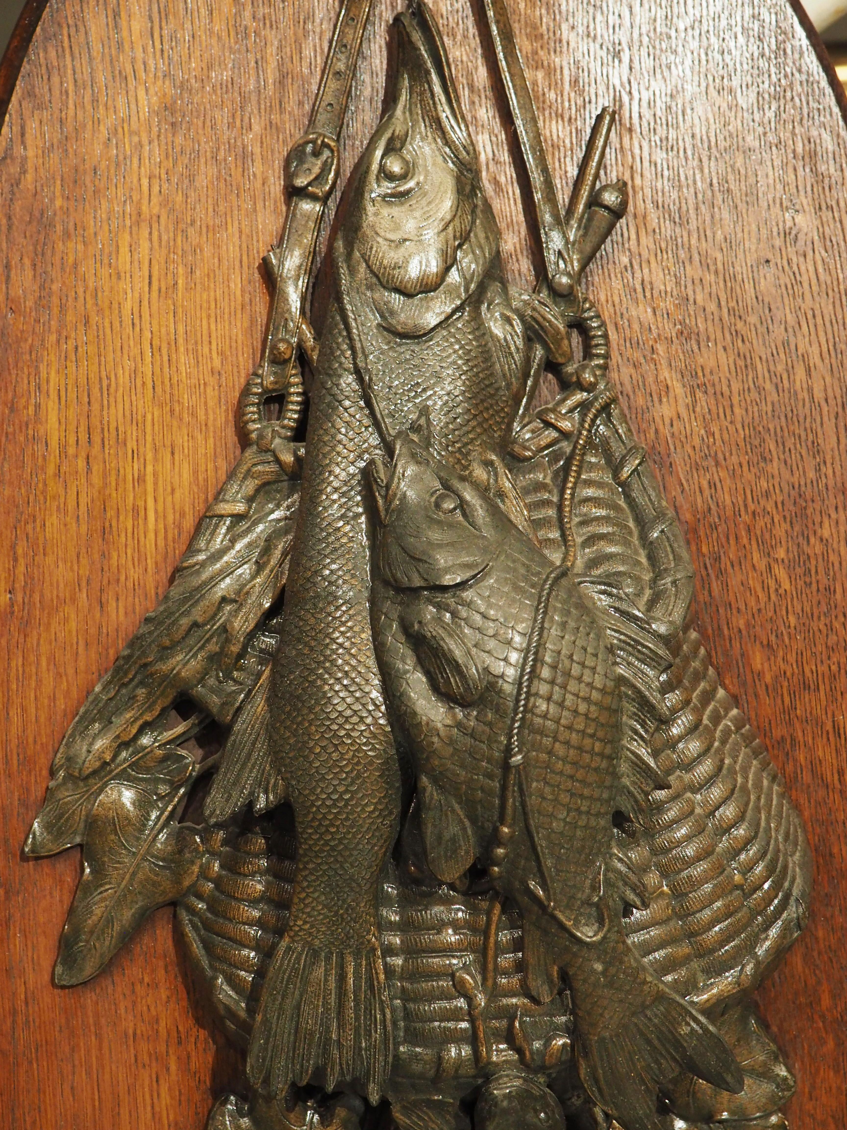 Pair of Antique French Oval Hunting and Fishing Trophy Plaques, Circa 1900 5