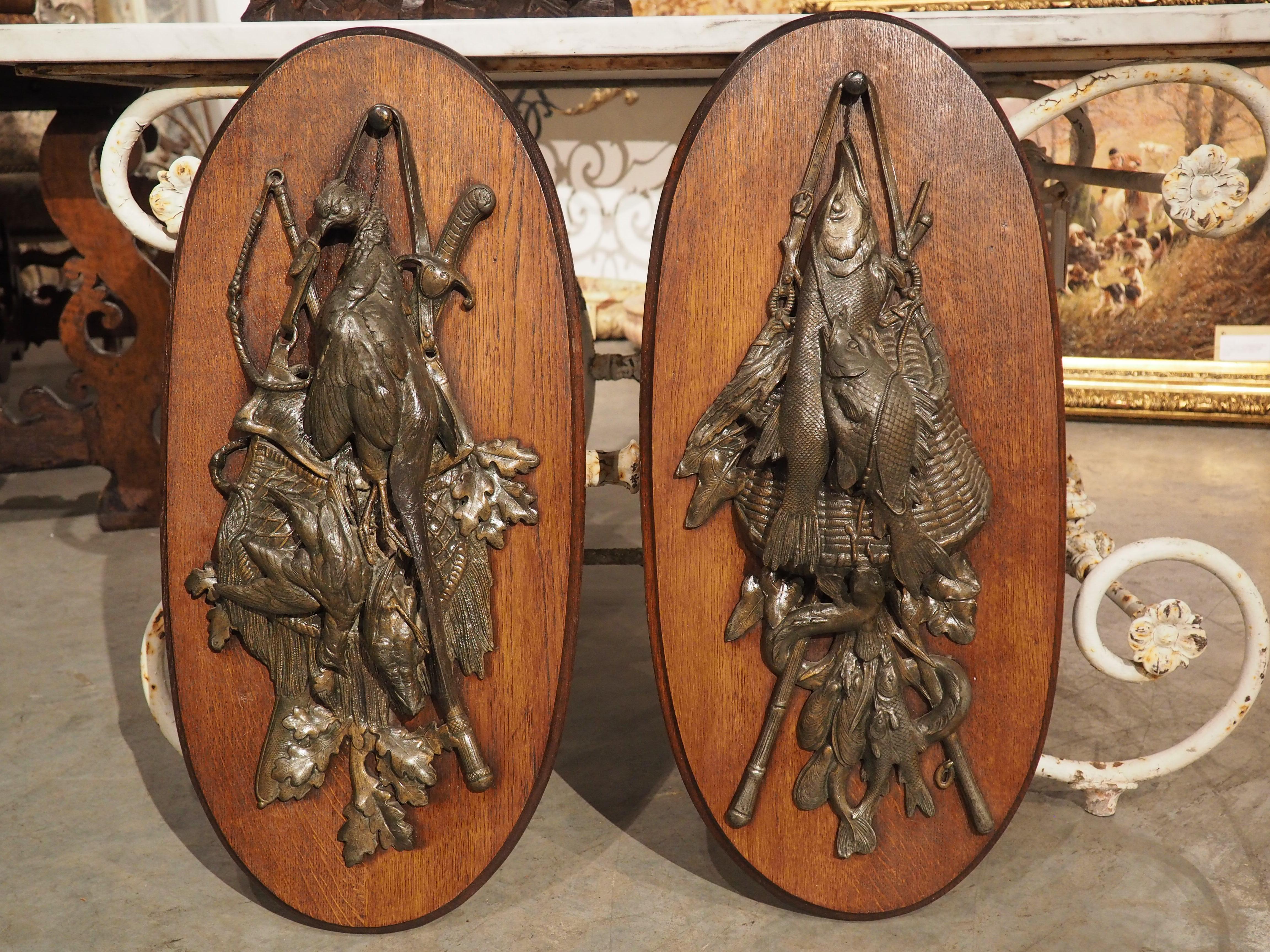 Pair of Antique French Oval Hunting and Fishing Trophy Plaques, Circa 1900 9