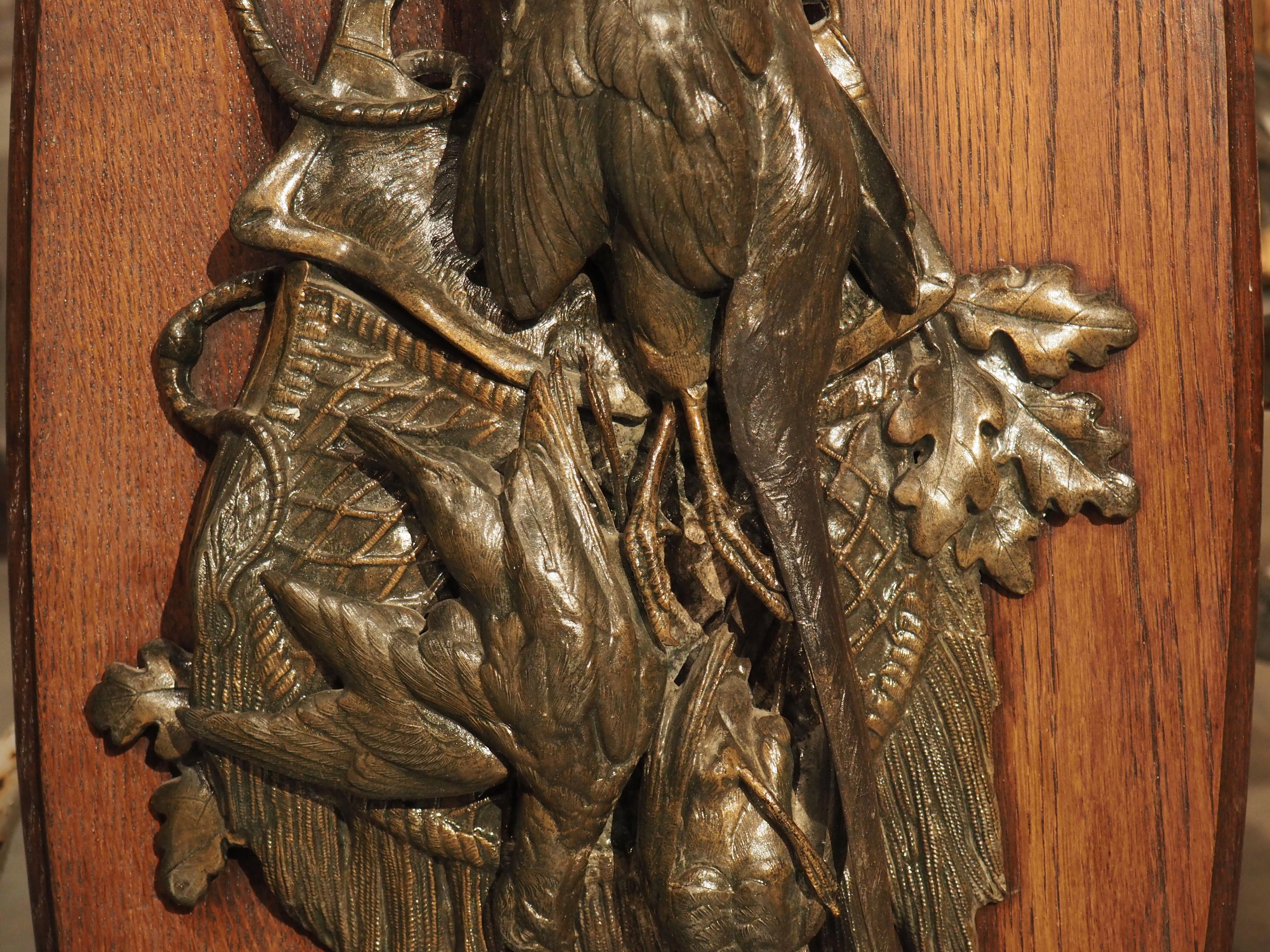 Spelter Pair of Antique French Oval Hunting and Fishing Trophy Plaques, Circa 1900