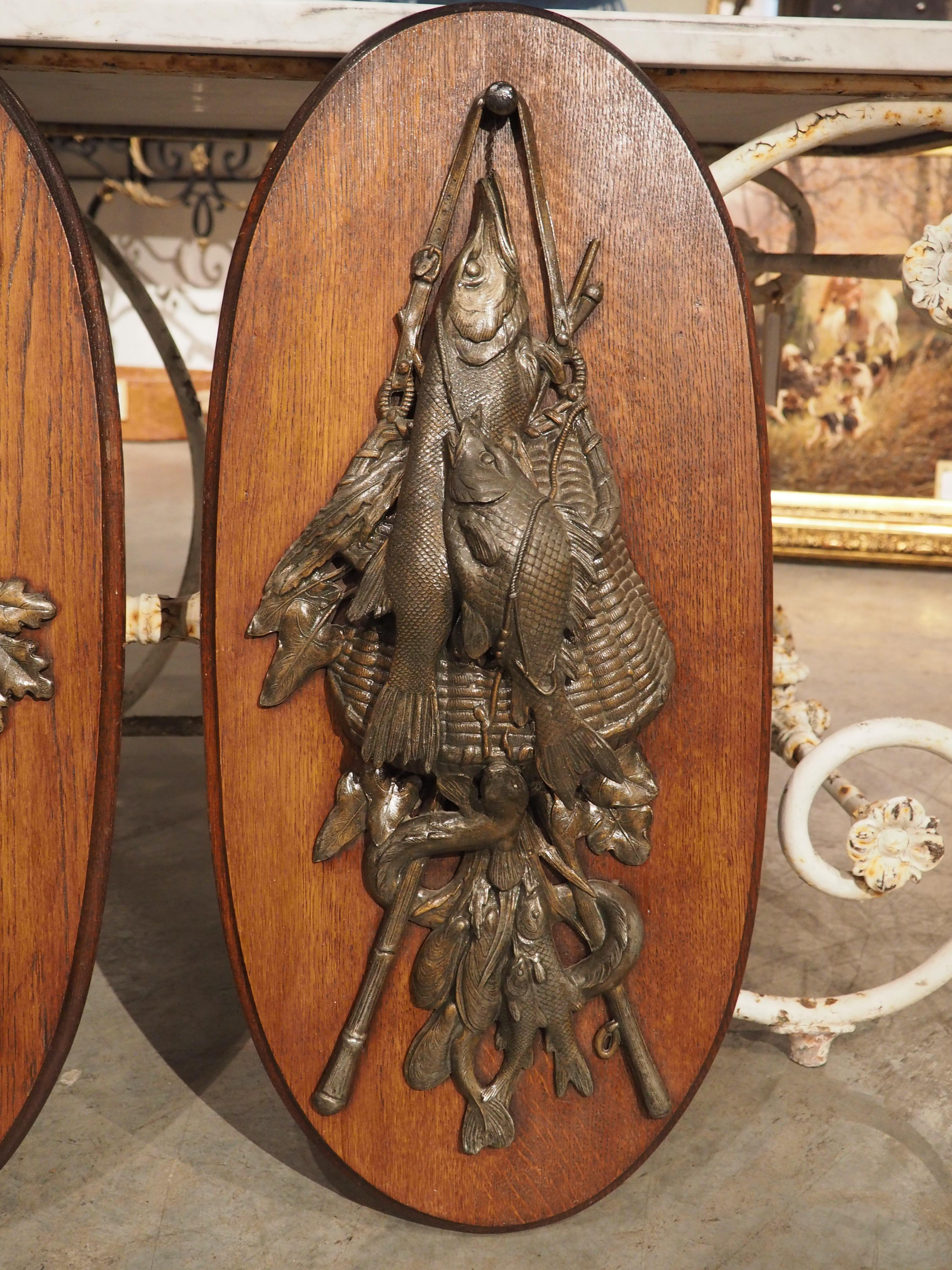 Pair of Antique French Oval Hunting and Fishing Trophy Plaques, Circa 1900 2