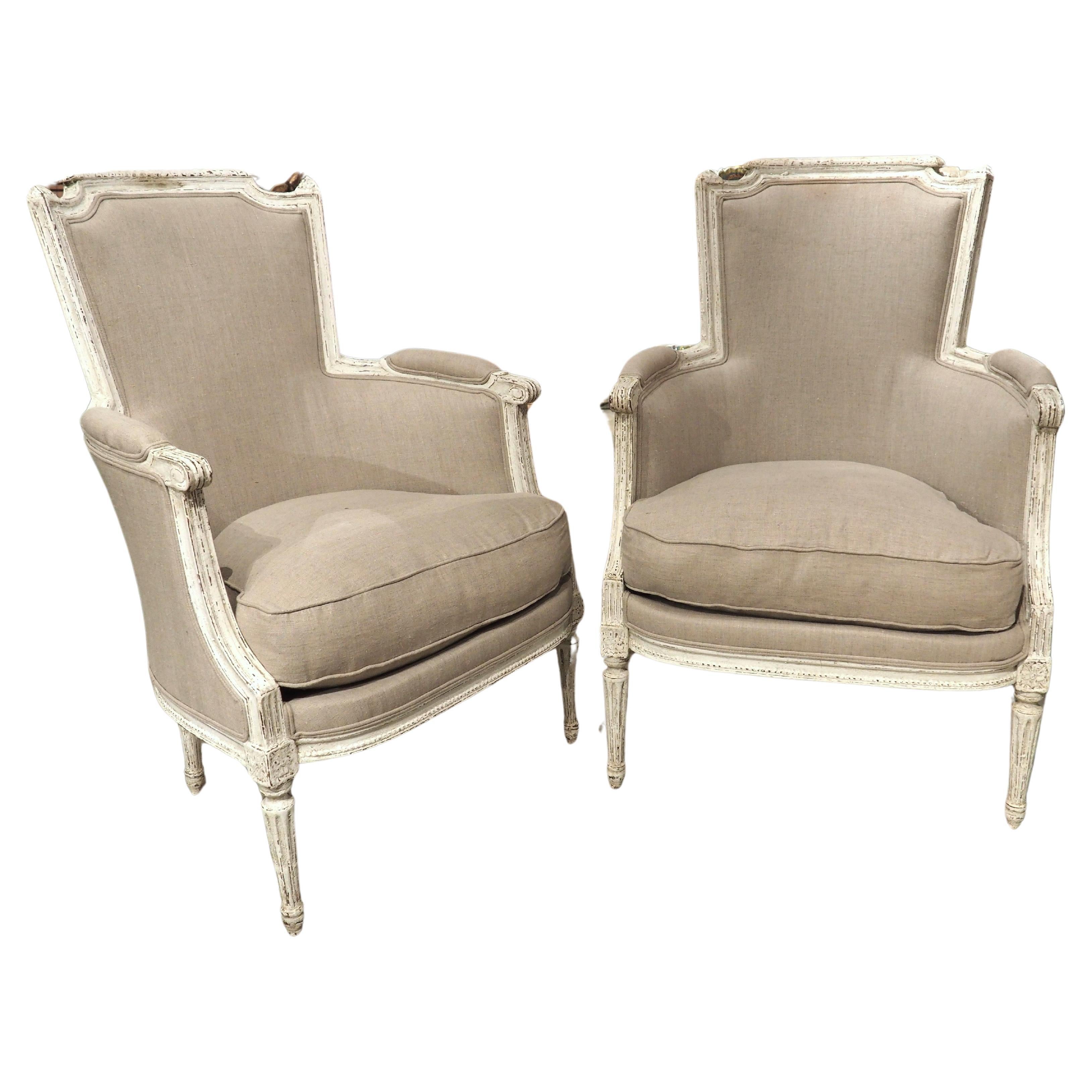 Pair of Antique French Painted Directoire Style Armchairs, Circa 1900 For Sale