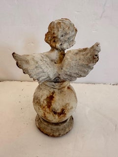 Pair of Antique French Painted Iron Putti Cherub Sculptures Garden Ornaments