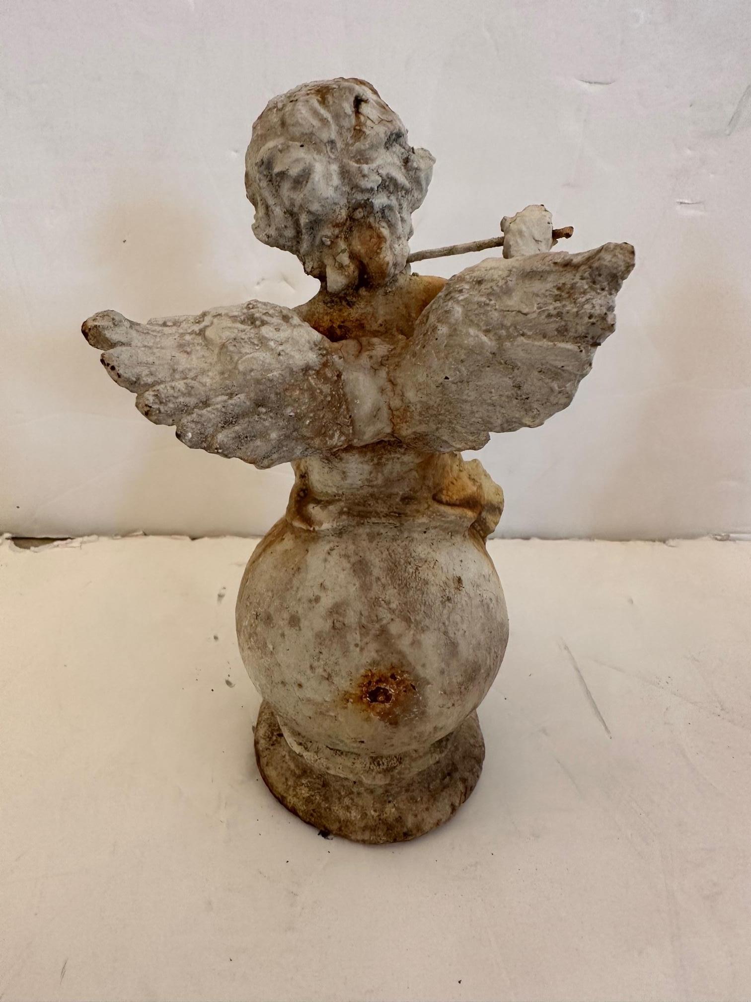 Early 20th Century Pair of Antique French Painted Iron Putti Cherub Sculptures Garden Ornaments For Sale
