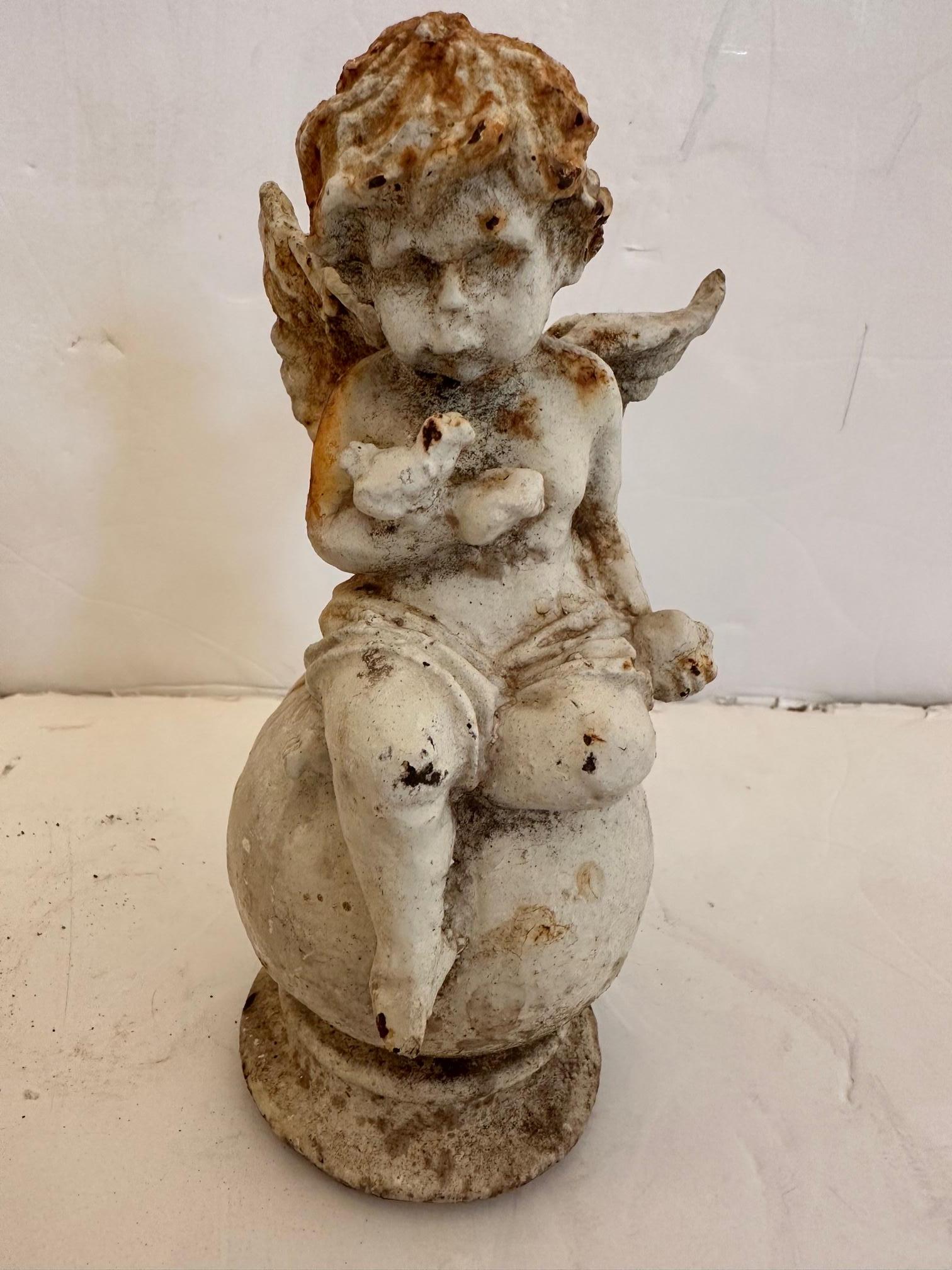 Pair of Antique French Painted Iron Putti Cherub Sculptures Garden Ornaments For Sale 1