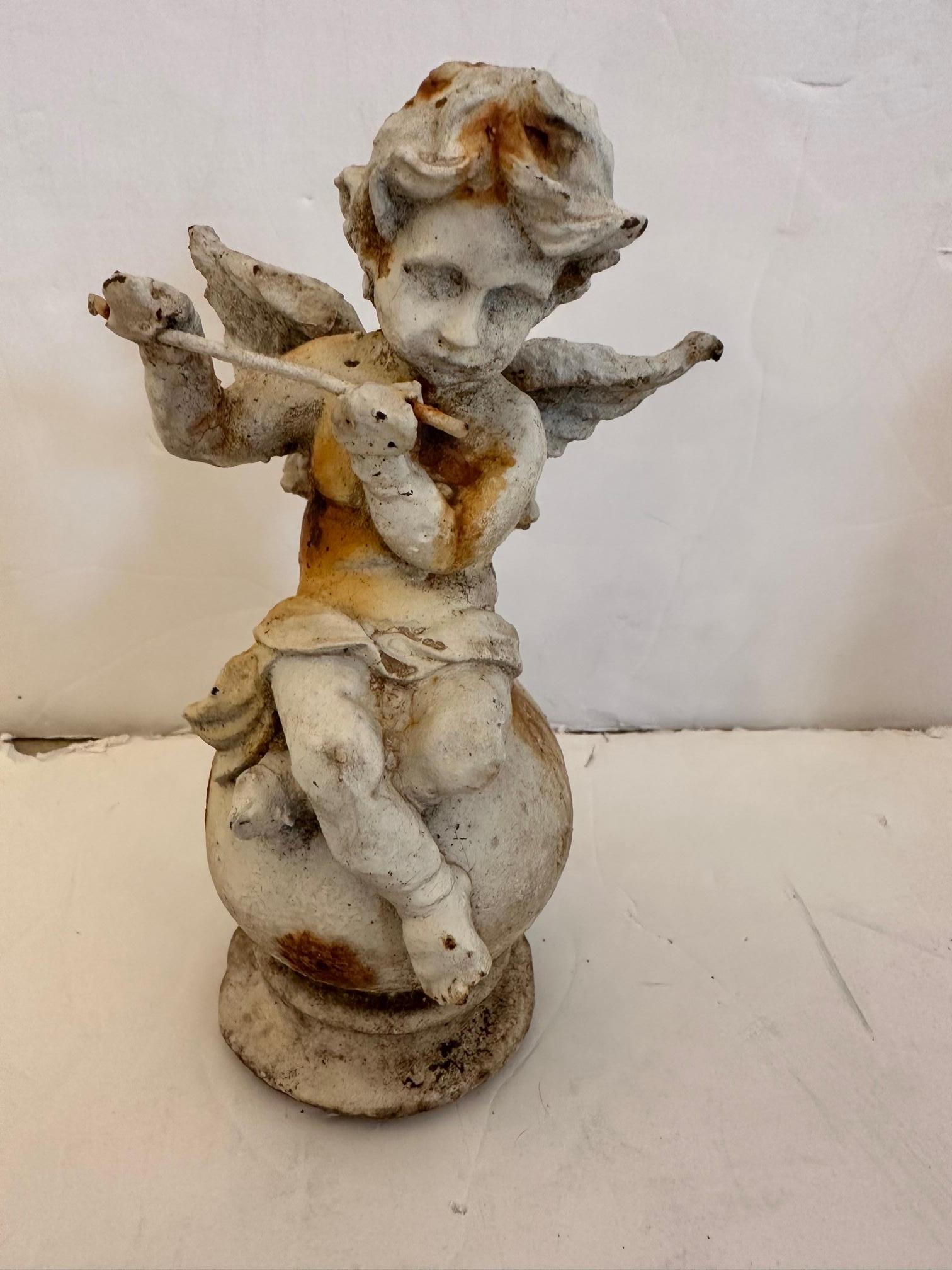 Pair of Antique French Painted Iron Putti Cherub Sculptures Garden Ornaments For Sale 3