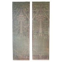 Pair of Antique French Painted Linen Theater Panels