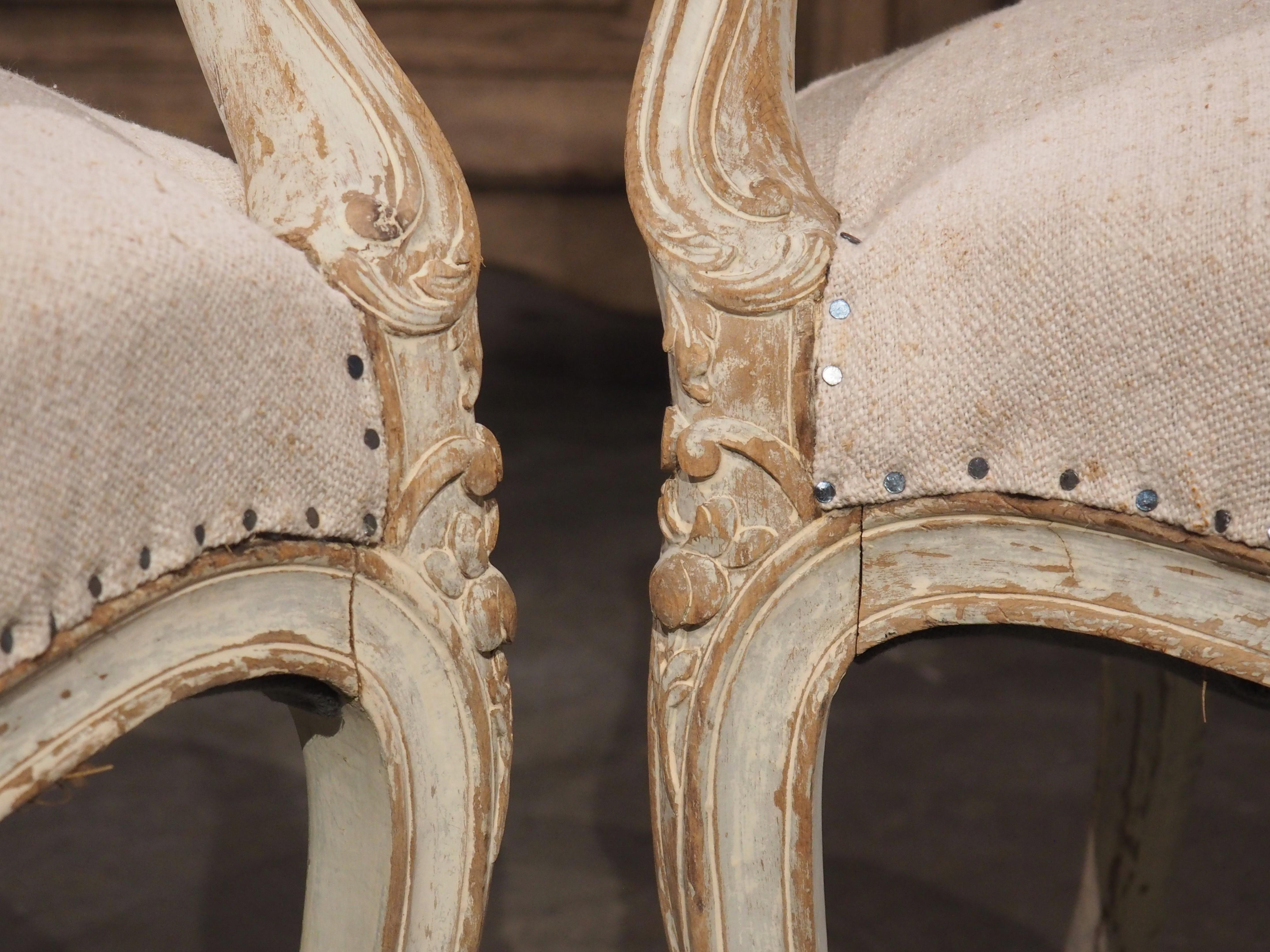 Pair of Antique French Parcel Paint Cabriolet Armchairs, Late 19th Century 6