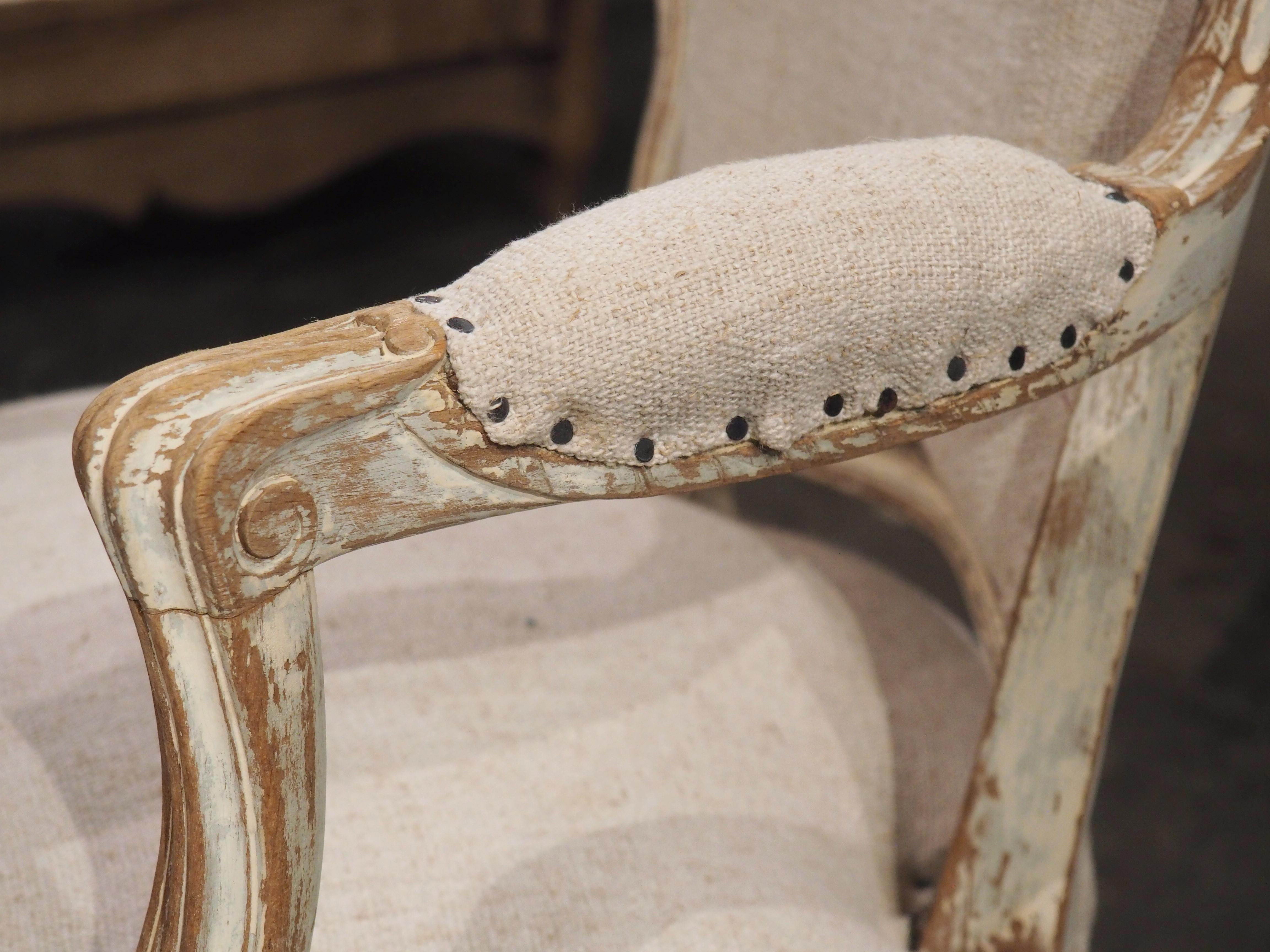 Pair of Antique French Parcel Paint Cabriolet Armchairs, Late 19th Century 9