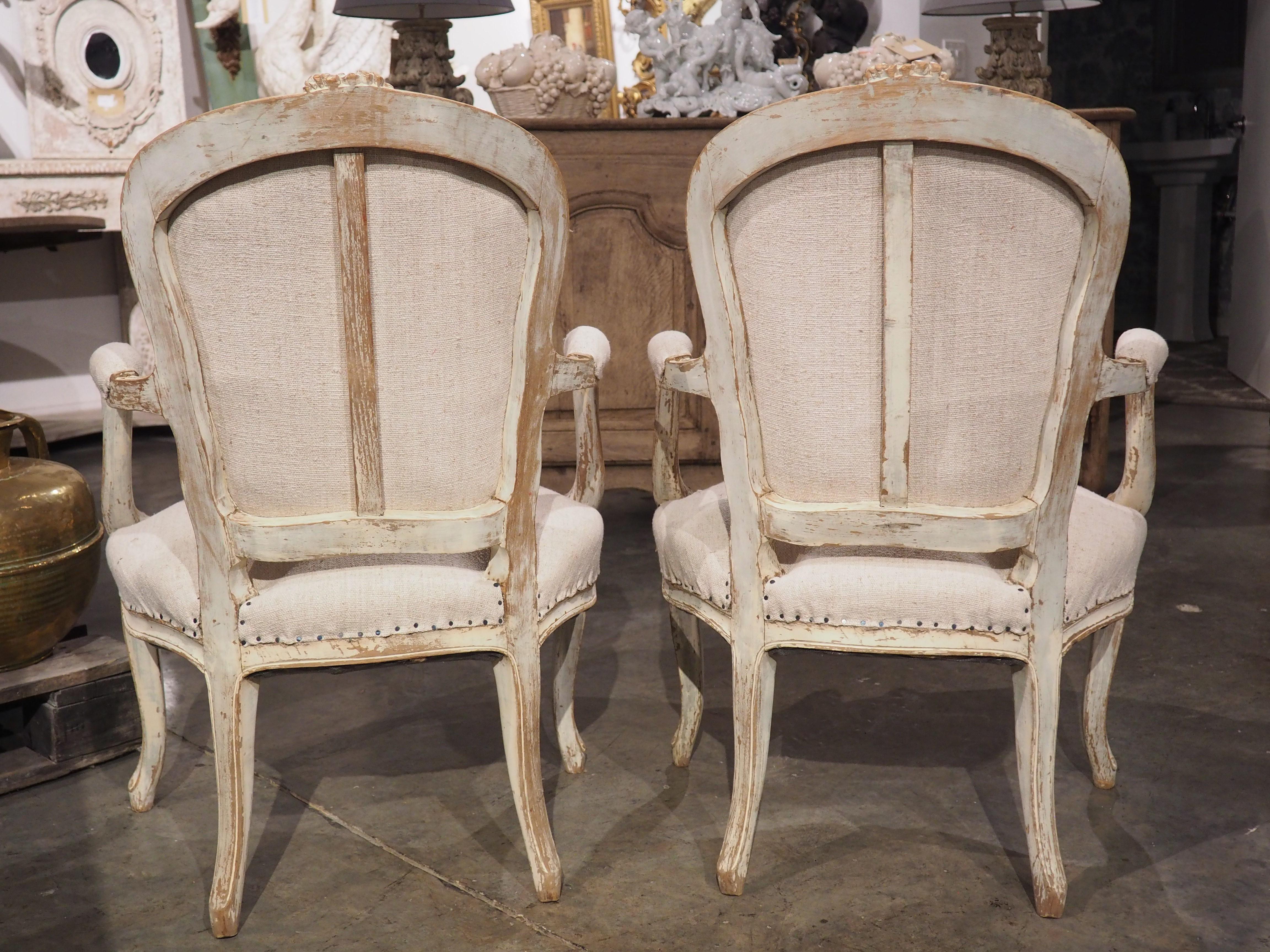 Pair of Antique French Parcel Paint Cabriolet Armchairs, Late 19th Century 10