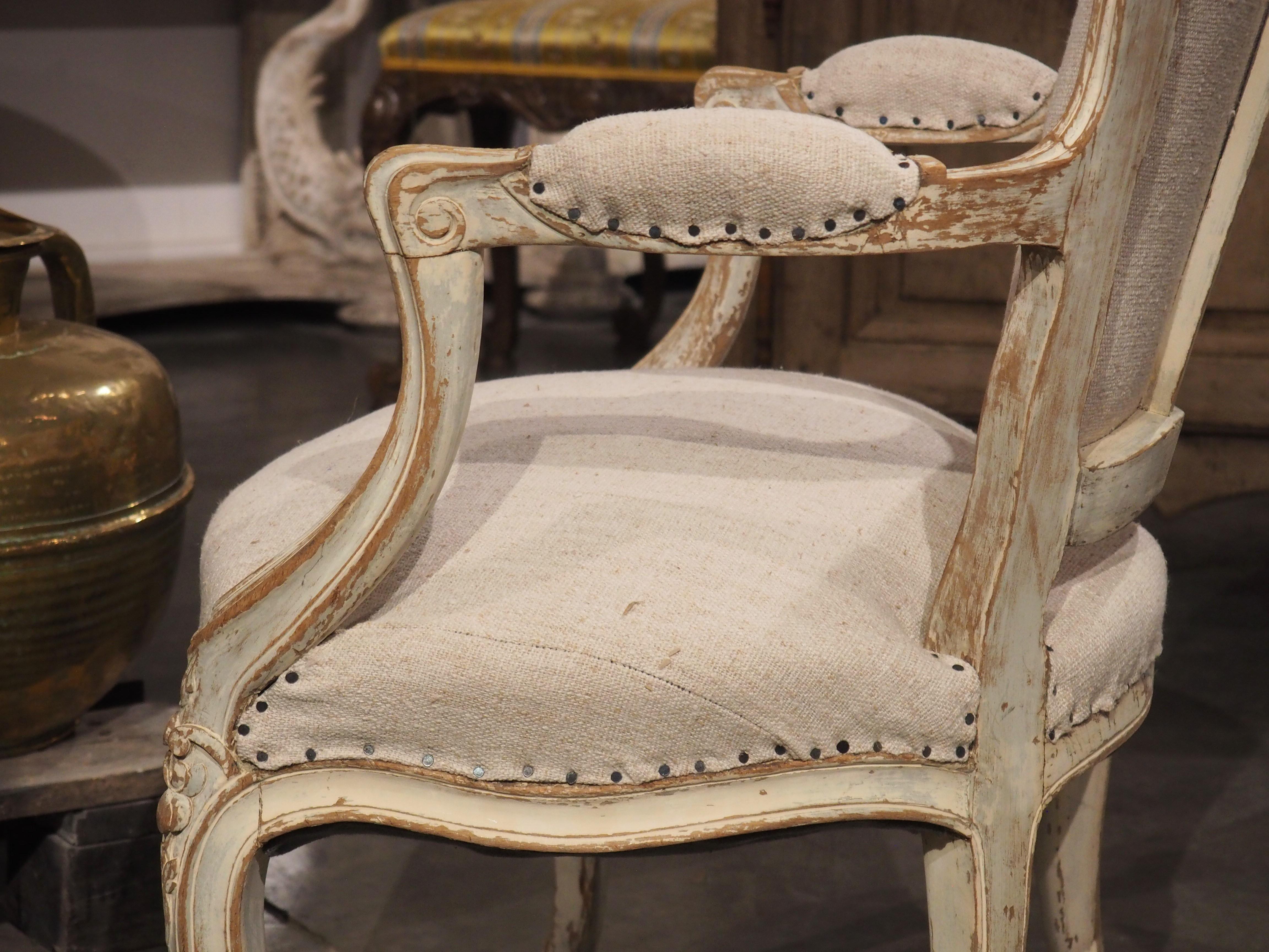 Pair of Antique French Parcel Paint Cabriolet Armchairs, Late 19th Century 13